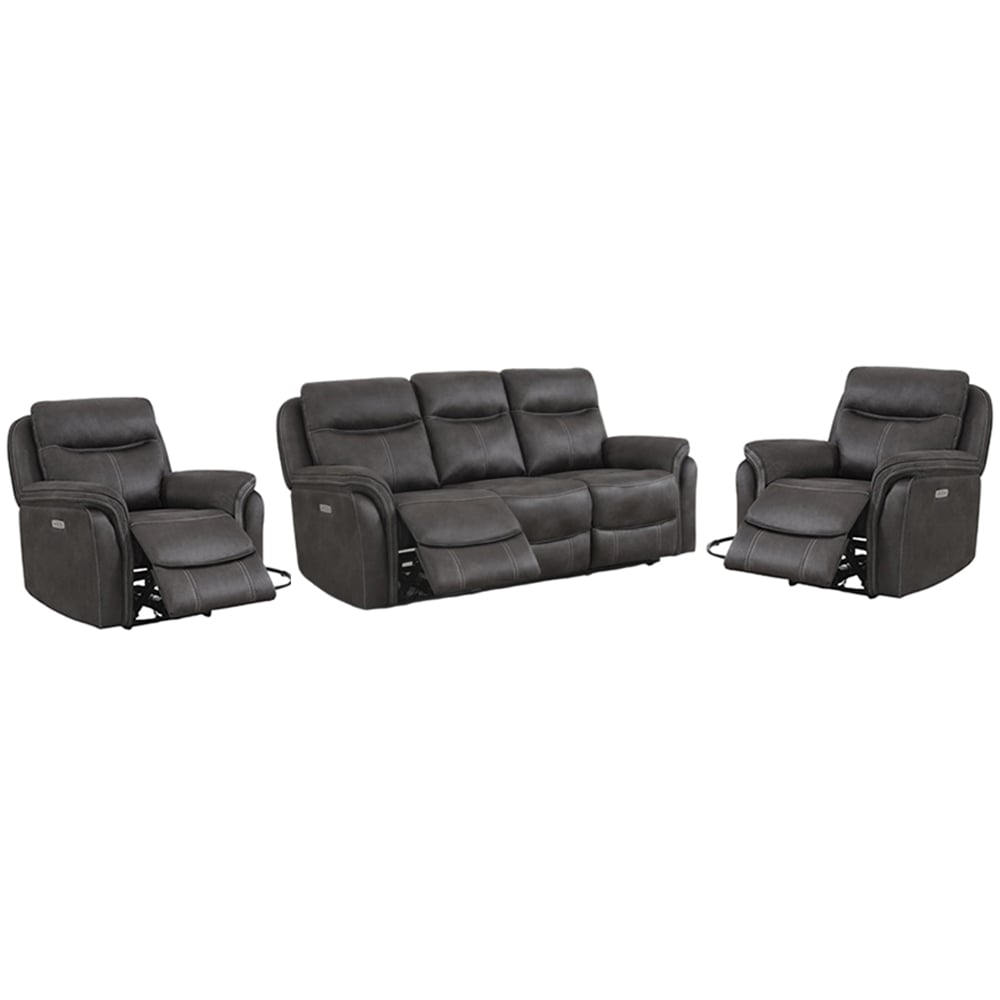 Chloe Fabric Electric Recliner 3+1+1 Seater Sofa Set In Grey
