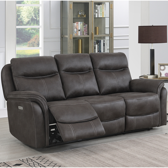 Chloe Fabric Electric Recliner 3 Seater Sofa In Grey