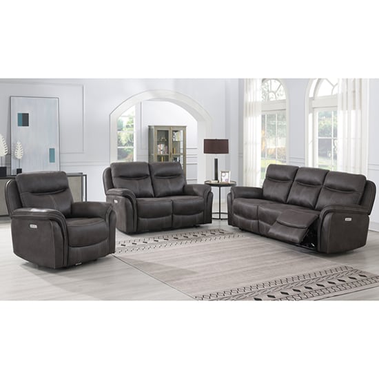 Chloe Fabric Electric Recliner Sofa Suite In Grey