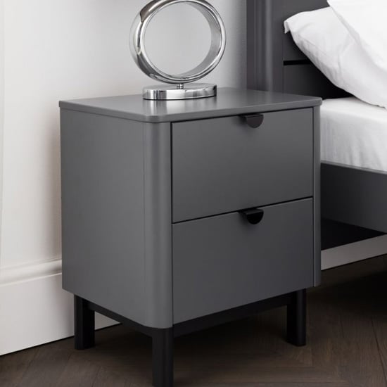 Cadhla Wooden Bedside Cabinet In Strom Grey With 2 Drawers