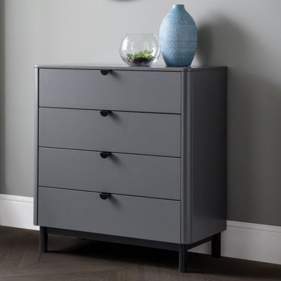 Product photograph of Cadhla Wooden Chest Of Drawers In Strom Grey With 4 Drawers from Furniture in Fashion