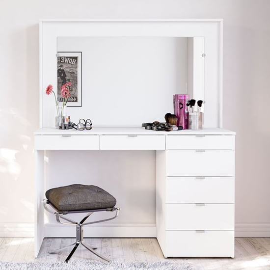 Read more about Chloe wooden dressing table with 7 drawers and mirror in white