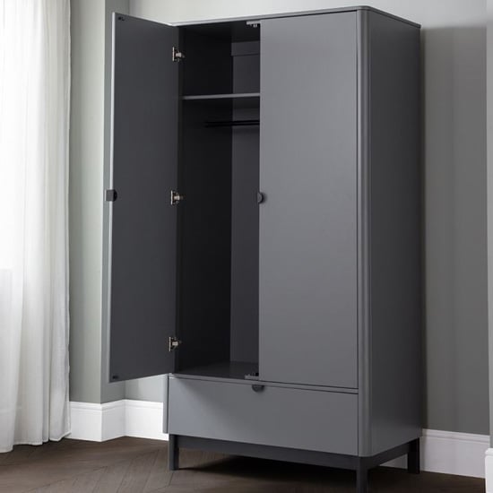 Photo of Cadhla wooden wardrobe in strom grey with 2 doors and 1 drawer