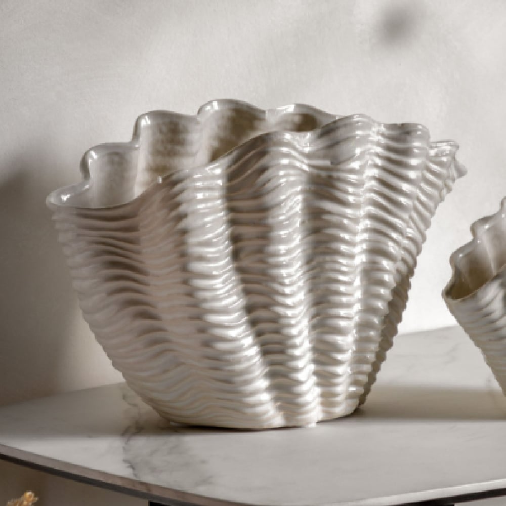 Choctaw Large Stoneware Seashell Vase In White