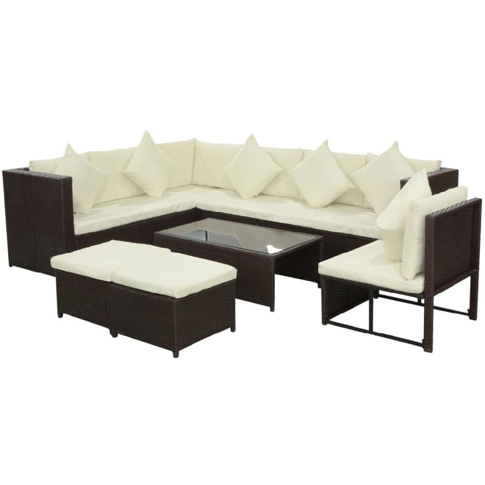 Choctaw Rattan Garden Lounger Set With Cushions In Cream Brown