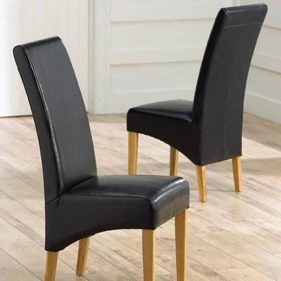 Chak Black Bonded Leather Dining Chairs With Oak Legs In A Pair Sale
