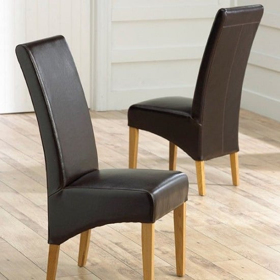 Chak Brown Bonded Leather Dining Chairs With Oak Legs In A Pair