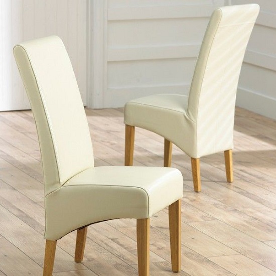 Choe Cream Bonded Leather Dining Chairs With Oak Legs In A Pair Furniture in Fashion