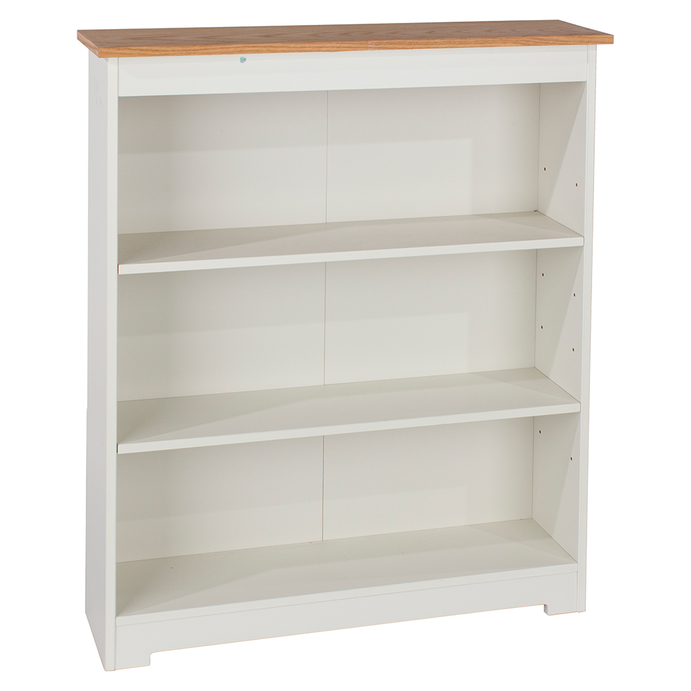 Chorley Wide Wooden Bookcase With 3 Shelves In White And Oak