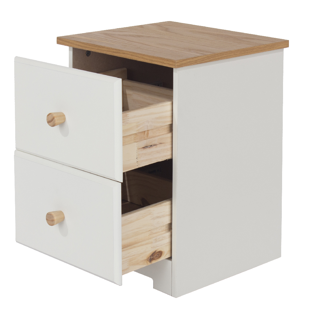 Chorley Wooden Bedside Cabinet With 2 Drawers In White And Oak