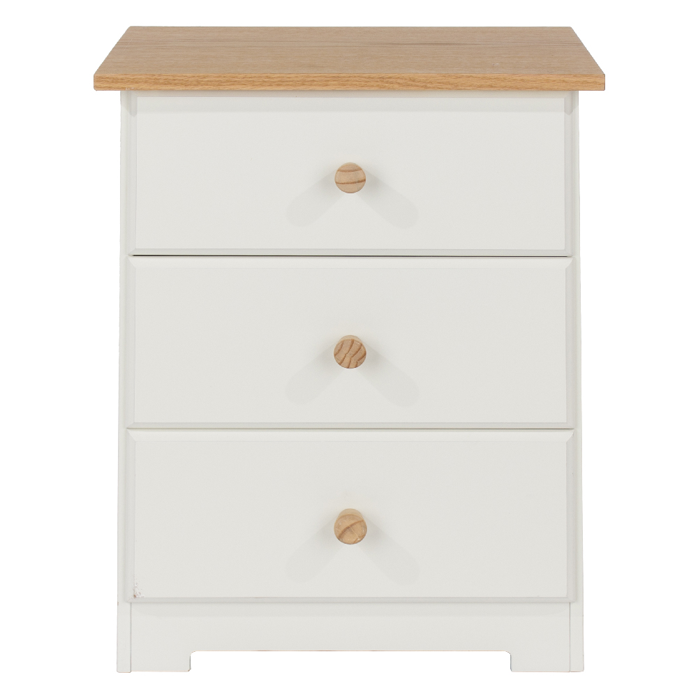 Chorley Wooden Bedside Cabinet With 3 Drawers In White And Oak