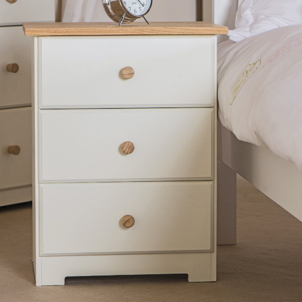 Read more about Chorley wooden bedside cabinet with 3 drawers in white and oak