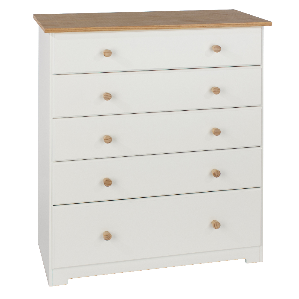 Chorley Wooden Chest Of 5 Drawers In White And Oak