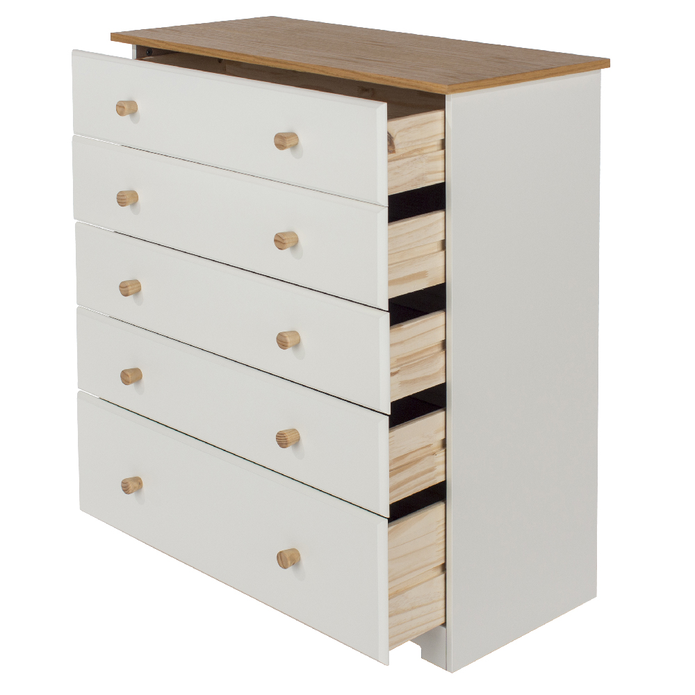 Chorley Wooden Chest Of 5 Drawers In White And Oak