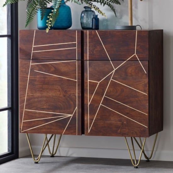 Product photograph of Chort Medium Wooden Sideboard In Dark Walnut With 2 Doors from Furniture in Fashion