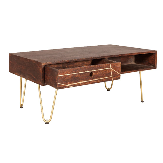 Chort Rectangular Wooden Coffee Table In Dark Walnut
