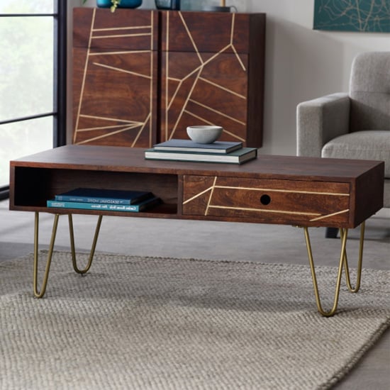 Product photograph of Chort Rectangular Wooden Coffee Table In Dark Walnut from Furniture in Fashion