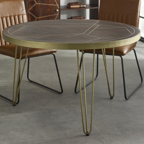 Chort Round Wooden Dining Table In Dark Walnut