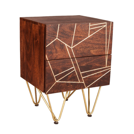 Chort Wooden Side Table In Dark Walnut With 2 Drawers
