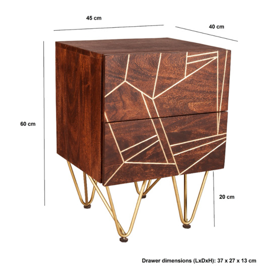 Chort Wooden Side Table In Dark Walnut With 2 Drawers