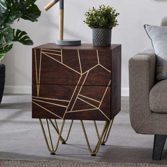 Read more about Chort wooden side table in dark walnut with 2 drawers