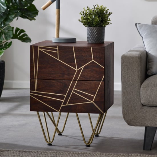 Photo of Chort wooden side table in dark walnut with 2 drawers