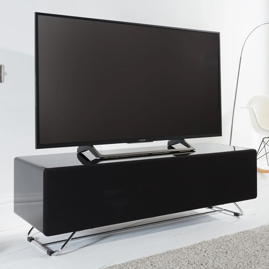 Read more about Chroma high gloss tv stand with steel frame in black