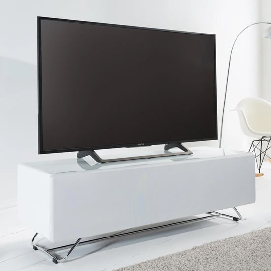 Product photograph of Chroma High Gloss Tv Stand With Steel Frame In White from Furniture in Fashion