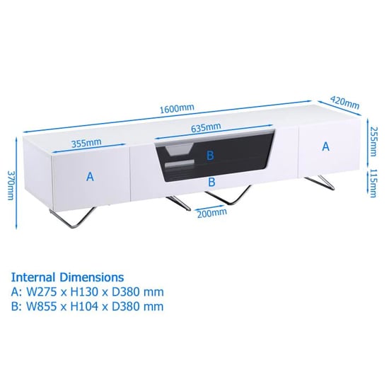 Chroma Large High Gloss TV Stand With Steel Frame In White_4