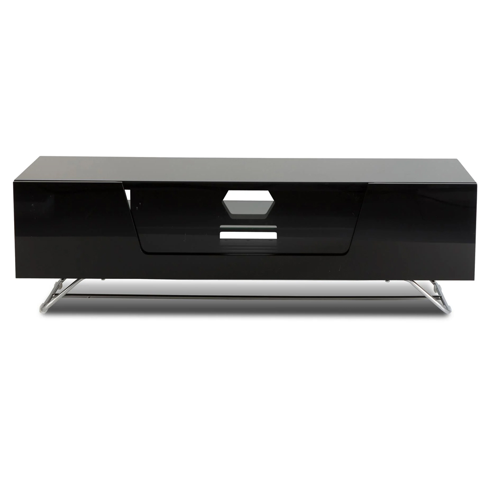 Chroma Medium High Gloss TV Stand With 1 Flip Glass Door In Black