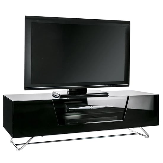 Photo of Chroma medium high gloss tv stand with steel frame in black