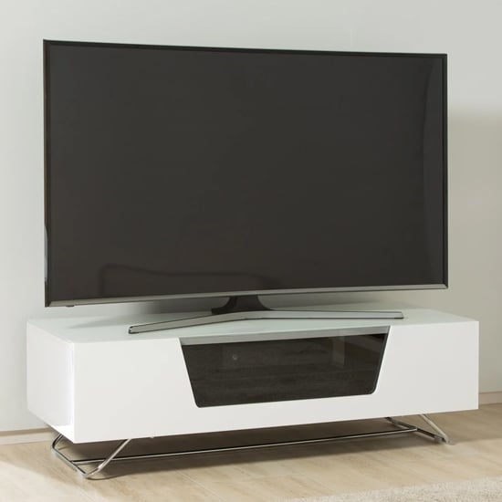 Photo of Chroma medium high gloss tv stand with steel frame in white