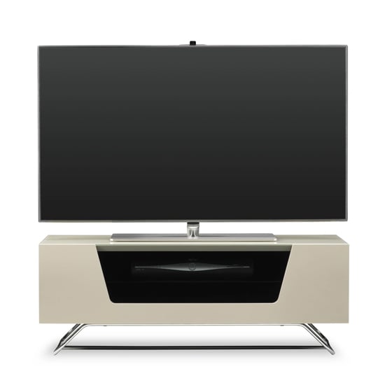 Photo of Chroma small high gloss tv stand with steel frame in ivory