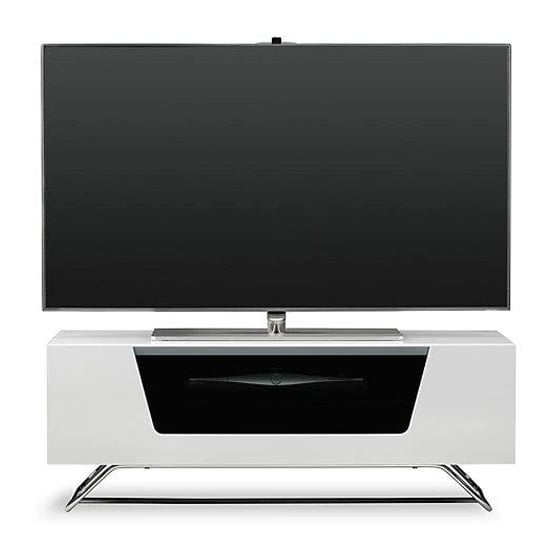 Chroma Small High Gloss TV Stand With Steel Frame In White_1
