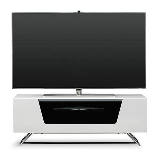 Read more about Chroma small high gloss tv stand with steel frame in white