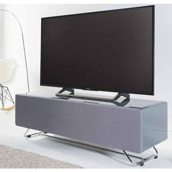 Read more about Clutton tv stand in grey high gloss with speaker mesh front