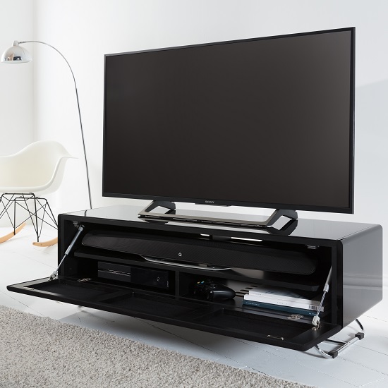 Clutton Glass TV Stand In Black High Gloss With Steel Frame_2