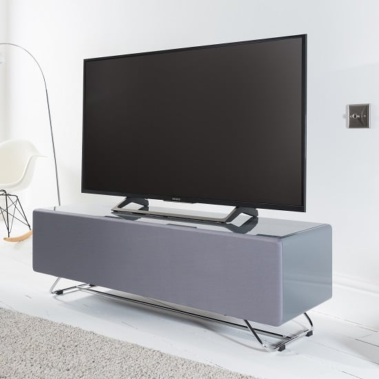 Claude Glass TV Stand In Grey High Gloss With Steel Frame