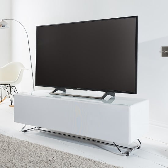 Clutton Glass TV Stand In White High Gloss With Steel Frame