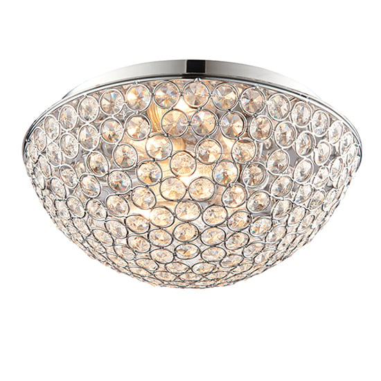 Chryla 3 Lights Faceted Crystals Flush Ceiling Light In Chrome