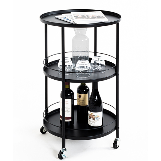 Chulavista Round Metal Drinks And Serving Trolley In Black