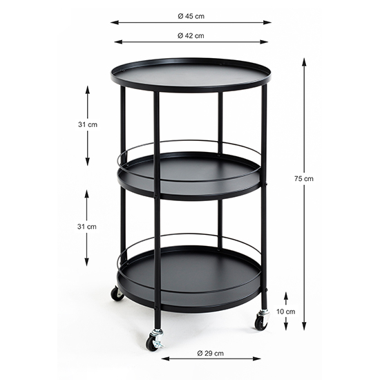 Chulavista Round Metal Drinks And Serving Trolley In Black