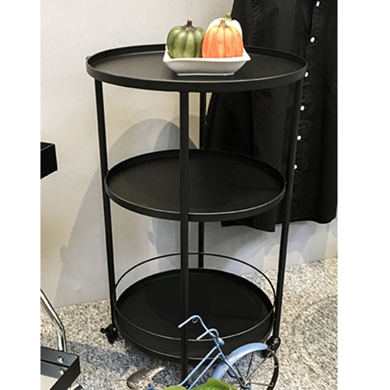 Product photograph of Chulavista Round Metal Drinks And Serving Trolley In Black from Furniture in Fashion
