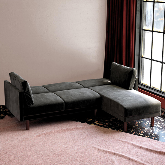 Claire Velvet Sectional Sofa Bed With Dark Wooden Legs In Black