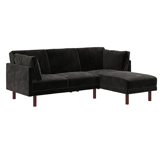 Claire Velvet Sectional Sofa Bed With Dark Wooden Legs In Black