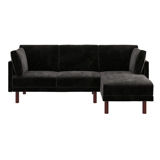 Claire Velvet Sectional Sofa Bed With Dark Wooden Legs In Black