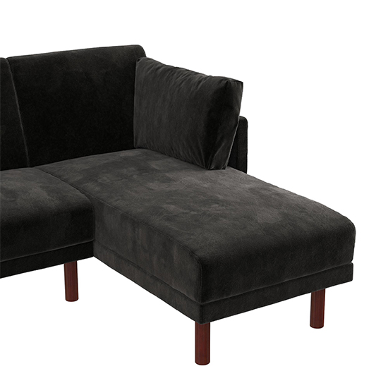 Claire Velvet Sectional Sofa Bed With Dark Wooden Legs In Black