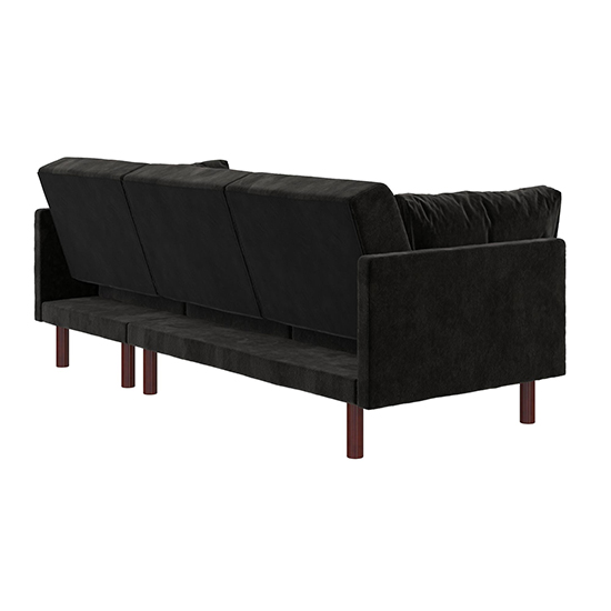 Claire Velvet Sectional Sofa Bed With Dark Wooden Legs In Black