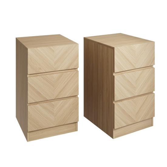 Ciana Euro Oak Wooden Bedside Cabinet With 3 Drawers In Pair