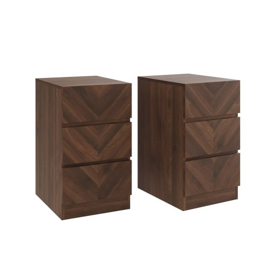 Ciana Royal Walnut Wooden Bedside Cabinet 3 Drawers In Pair